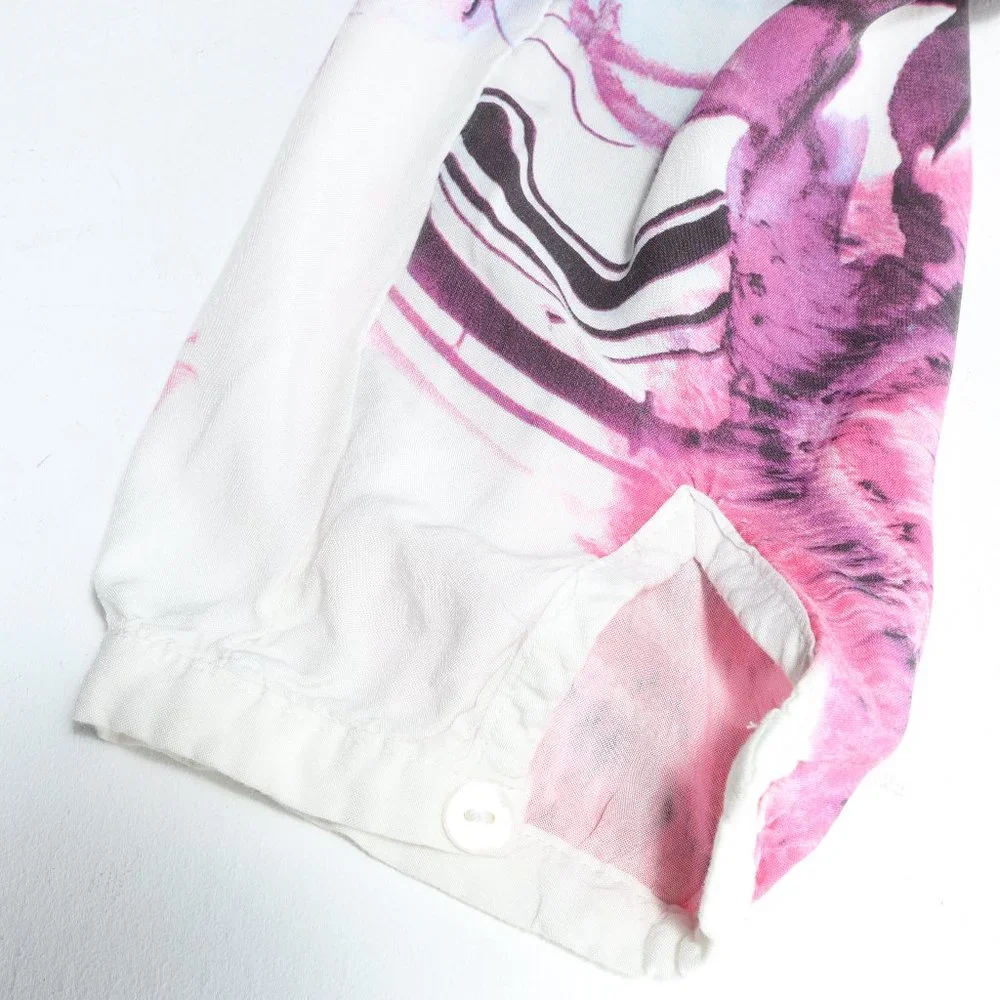 Desigual Floral Long Sleeve Shirt Size Women's L Pink White - Picture 5 of 11